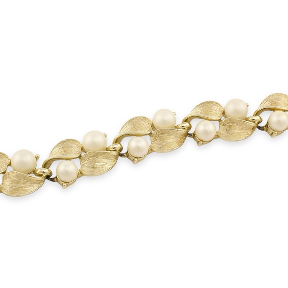 Vintage Lisner Faux Pearl Collar Necklace Gold Tone Retro Mid-Century - Picture 4 of 10